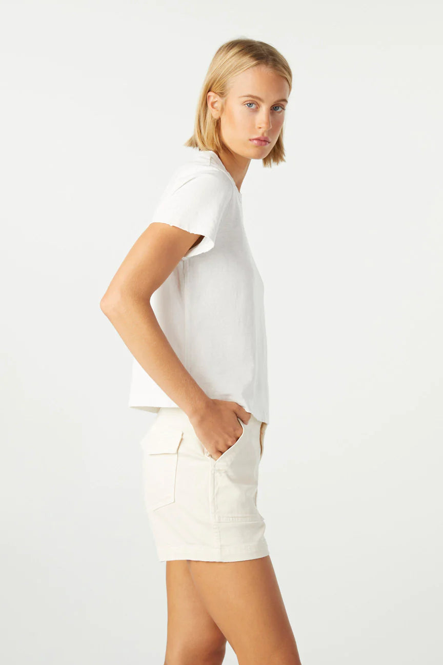 AMO DENIM_Made in Los Angeles_Easy Army Short_Minimalist Relaxed Fit Shorts in Bone Off White Cotton Fabric