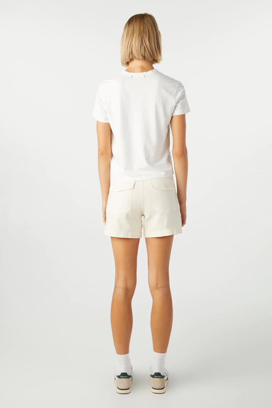 AMO DENIM_Made in Los Angeles_Easy Army Short_Minimalist Relaxed Fit Shorts in Bone Off White Cotton Fabric