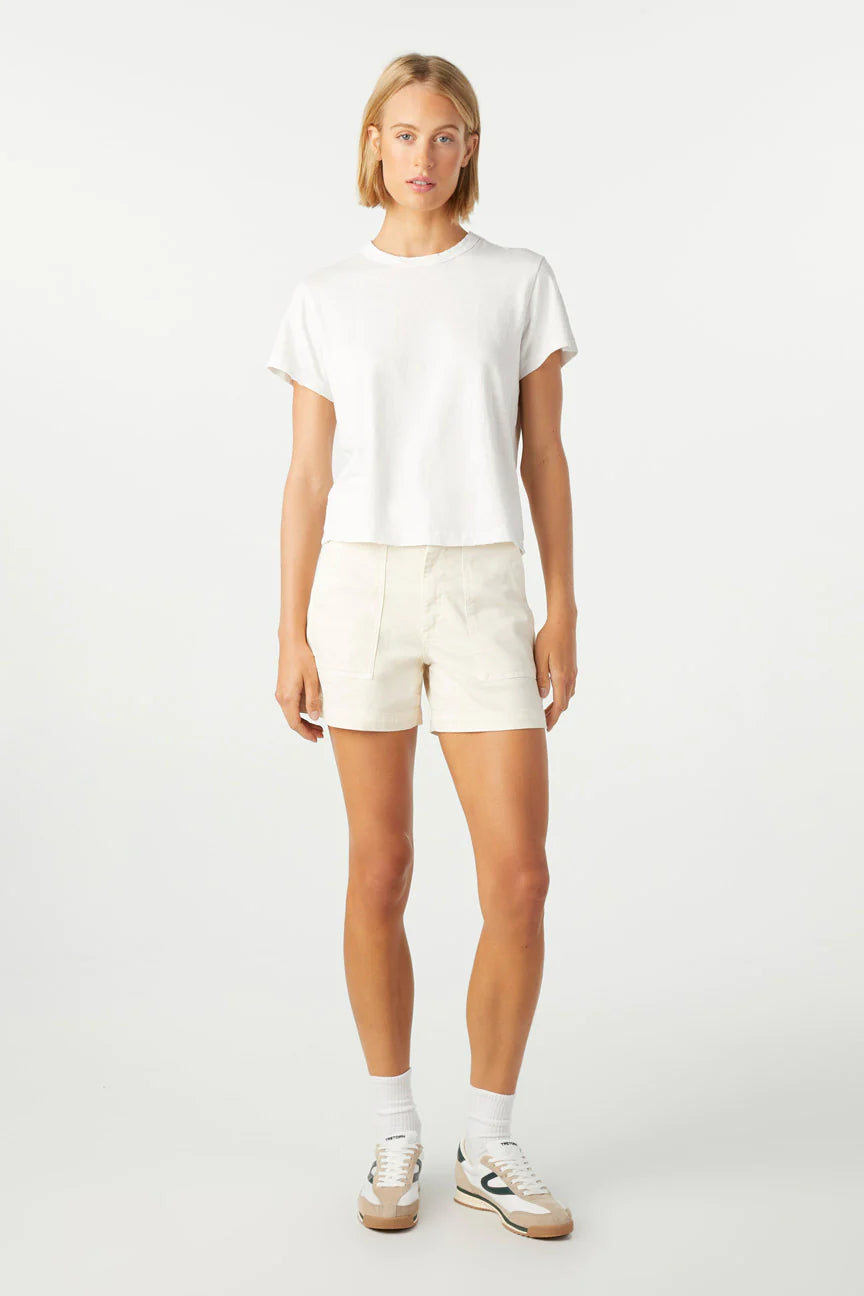 AMO DENIM_Made in Los Angeles_Easy Army Short_Minimalist Relaxed Fit Shorts in Bone Off White Cotton Fabric