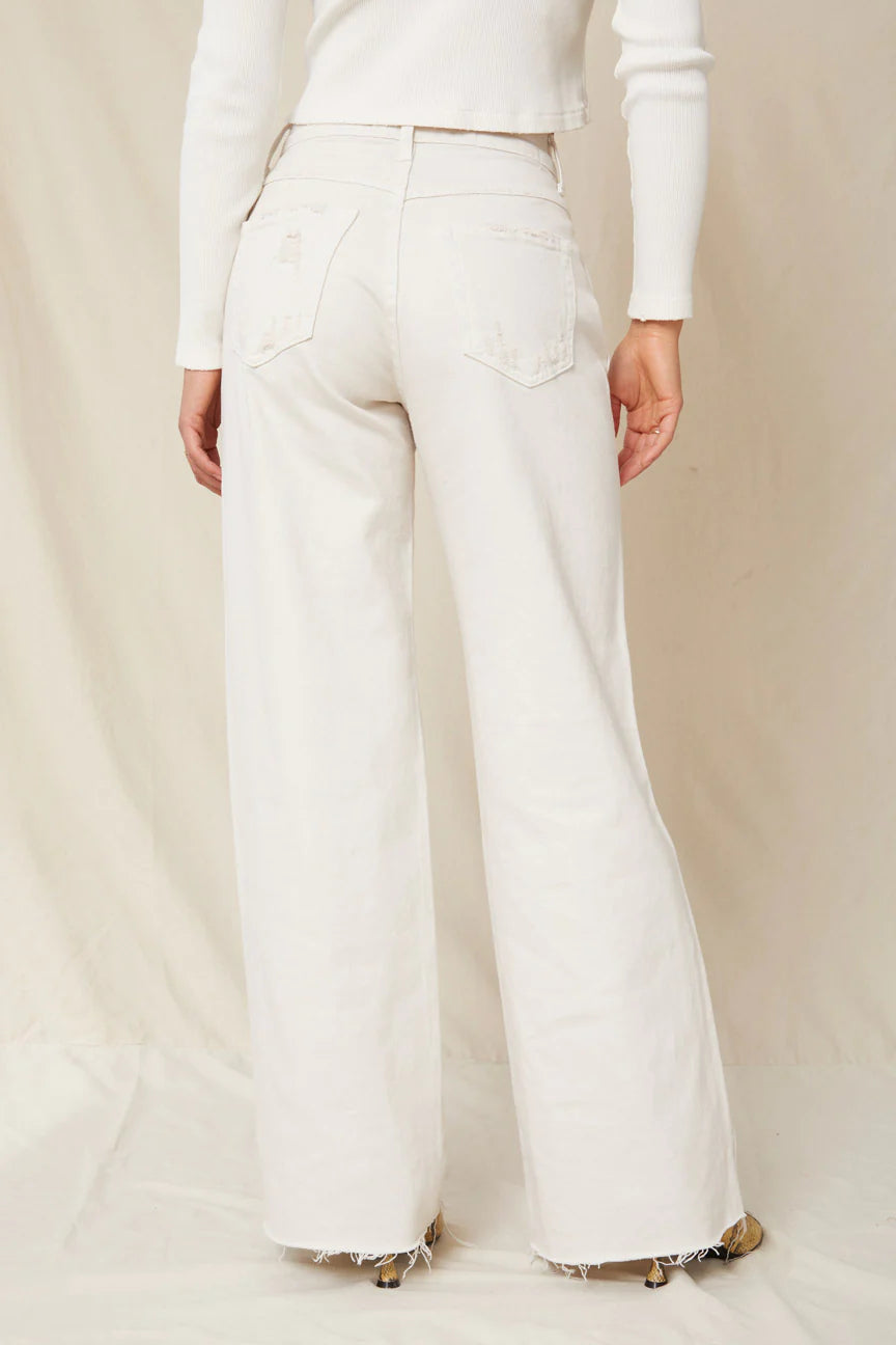 AMO DENIM_Made in Los Angeles_Sailor Pant Inspired Wide Leg High Rise Cotton Jeans in Natural White Oak Color