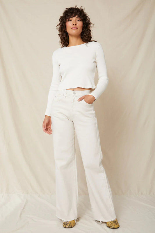 AMO DENIM_Made in Los Angeles_Sailor Pant Inspired Wide Leg High Rise Cotton Jeans in Natural White Oak Color