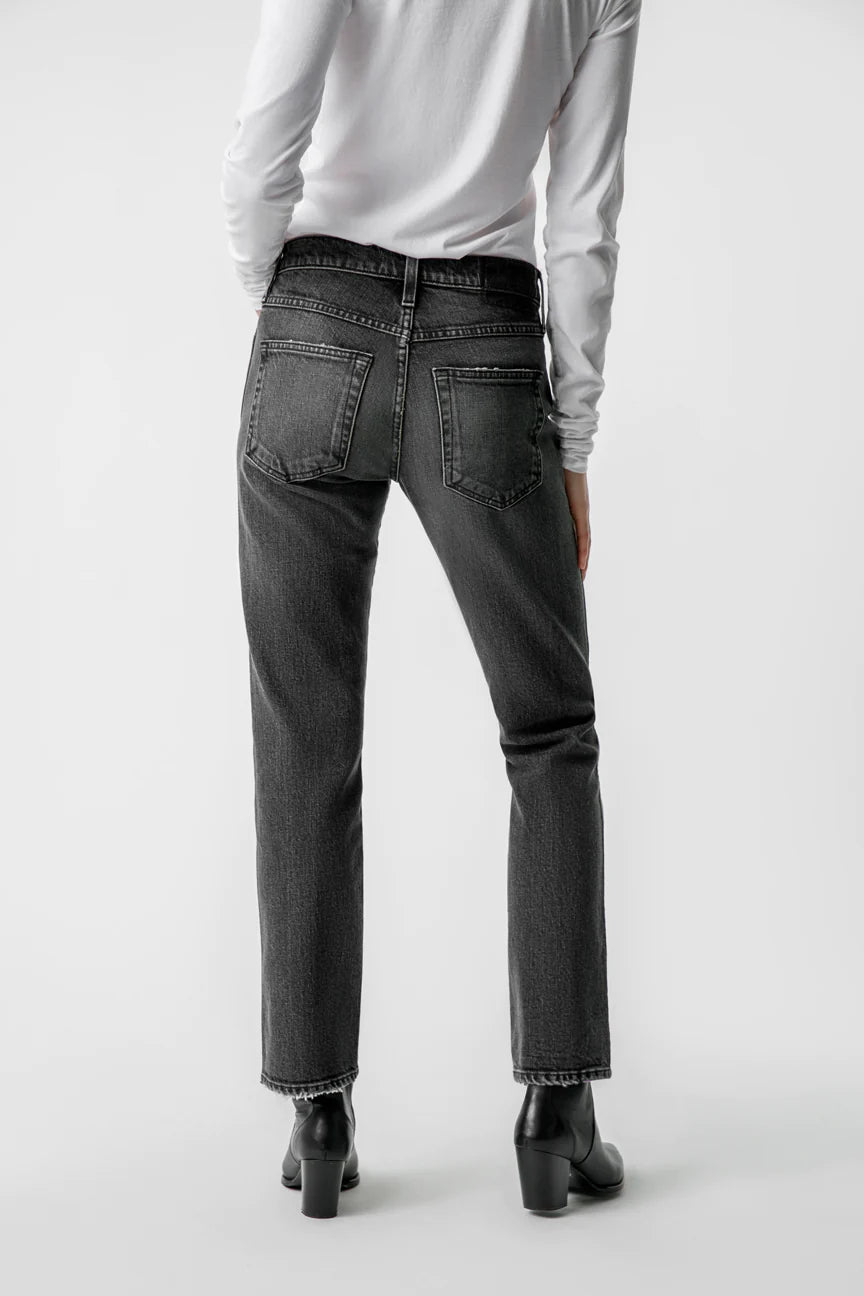 AMO DENIM Ethically Made Essentials | Toni Low Rise Straight Leg in Te Amo Washed Black | Eco-Denim Made in USA