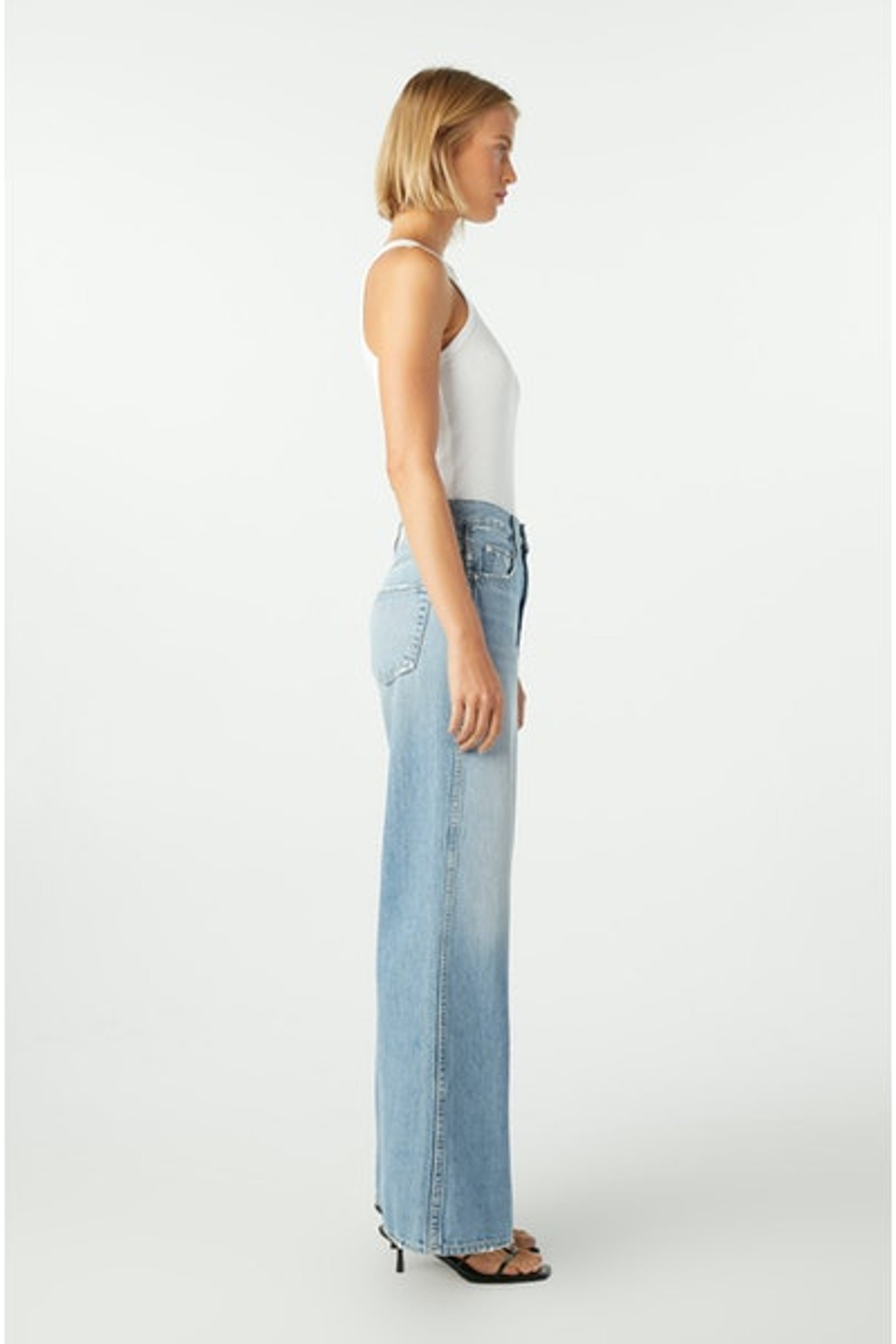 AMO DENIM Vintage Inspired Light Wash Wide Leg High Rise Frida Jean in OUTLAW Wash - Made in LA using 100% Cotton Denim