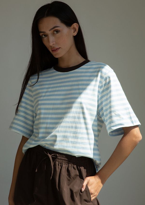 Bay Sue Stripe Tee | Pale Blue Organic