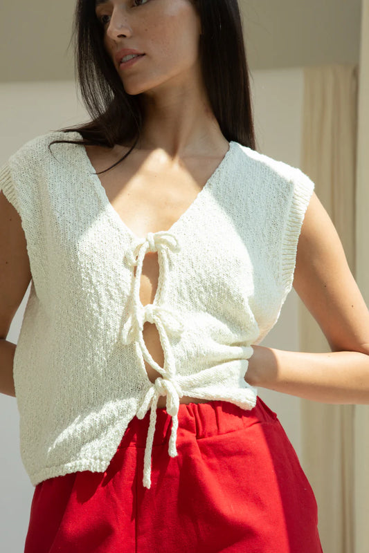 Florence Cotton Linen Knit Vest | Off White