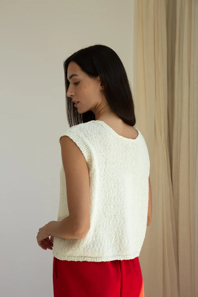 Florence Cotton Linen Knit Vest | Off White