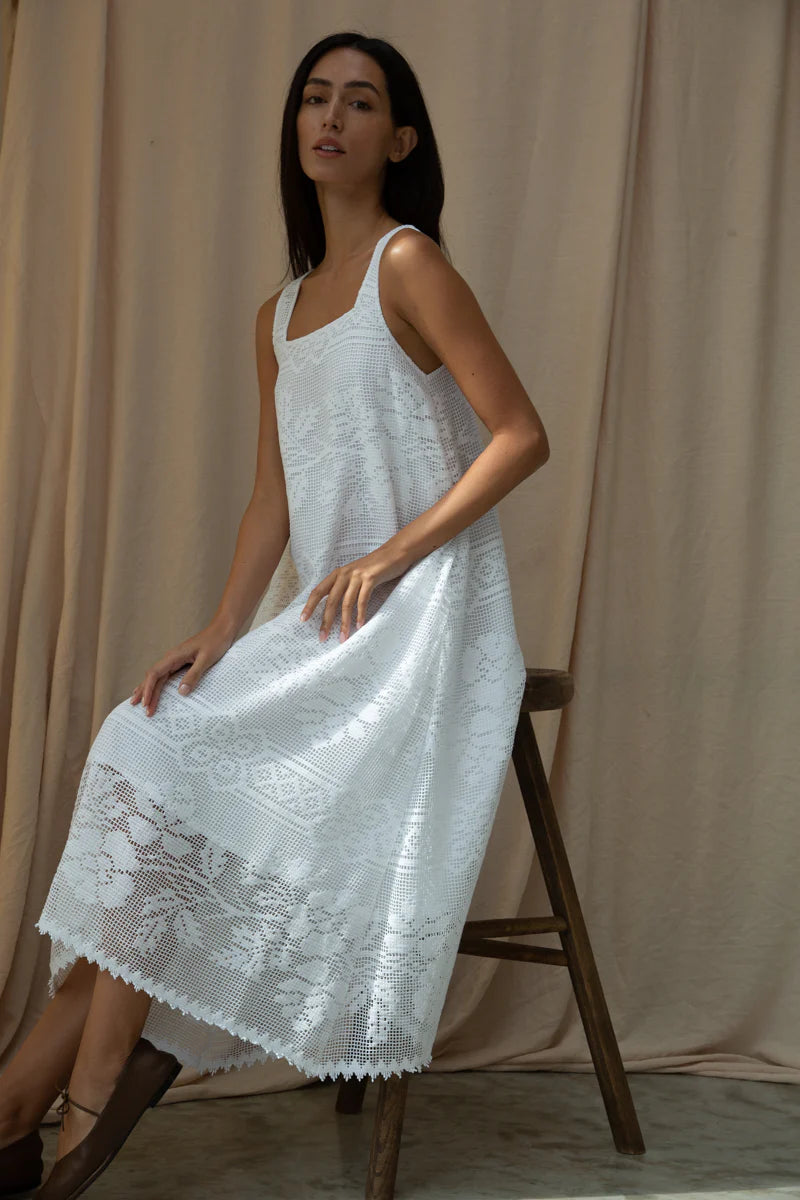 Freya-Fay Cotton Lace Dress | White Ivory
