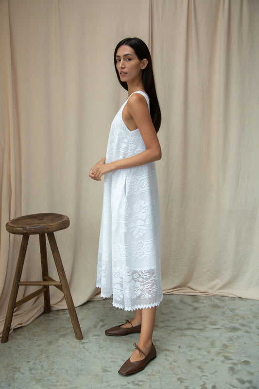 Freya-Fay Cotton Lace Dress | White Ivory