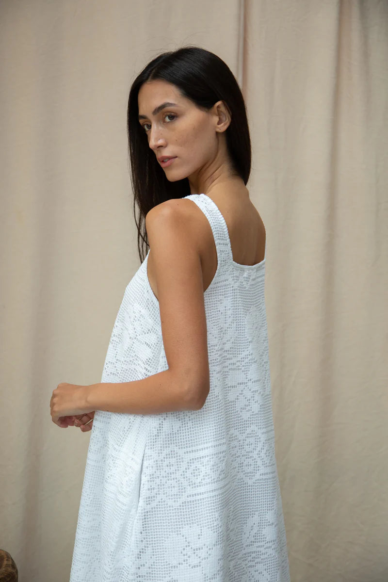 Freya-Fay Cotton Lace Dress | White Ivory
