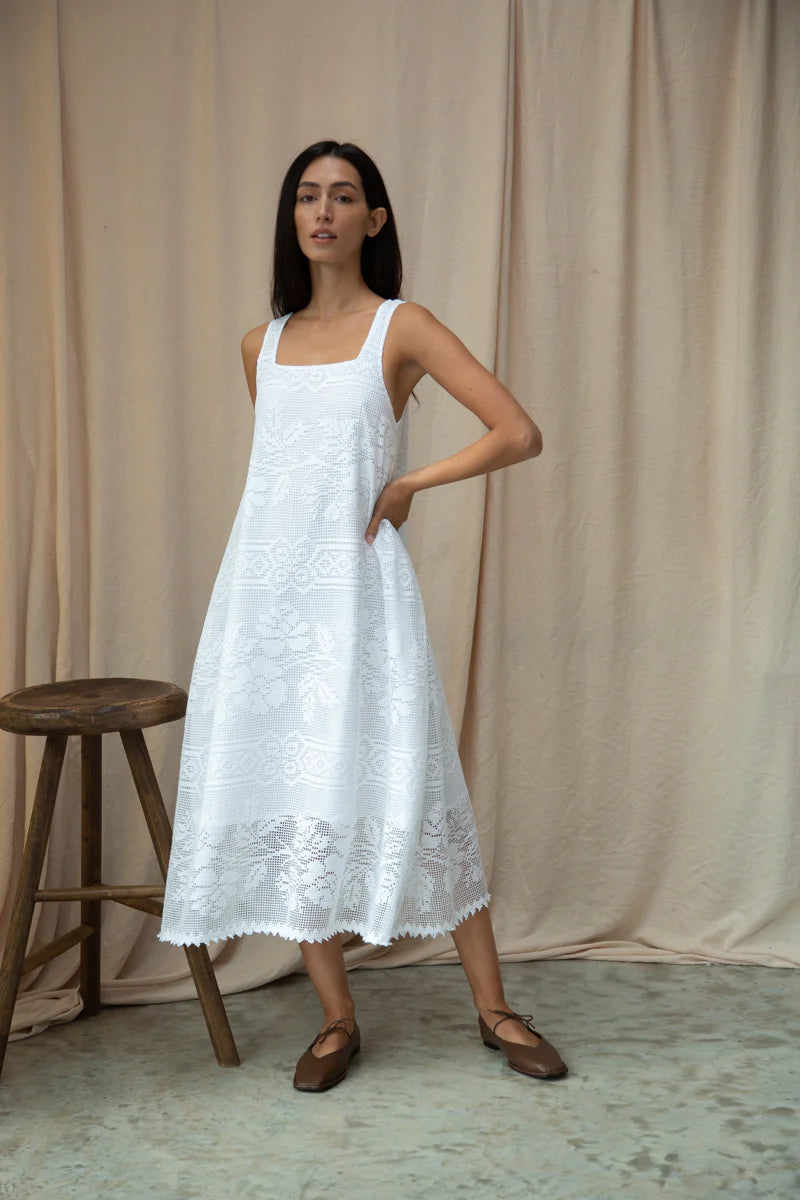 Freya-Fay Cotton Lace Dress | White Ivory