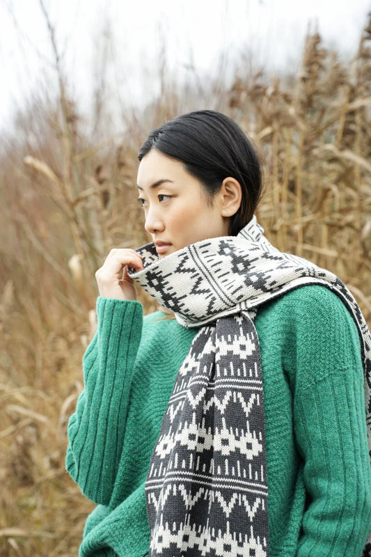 Janie-Sue Organic Cotton Knitted Scarf | Geometric Ivory