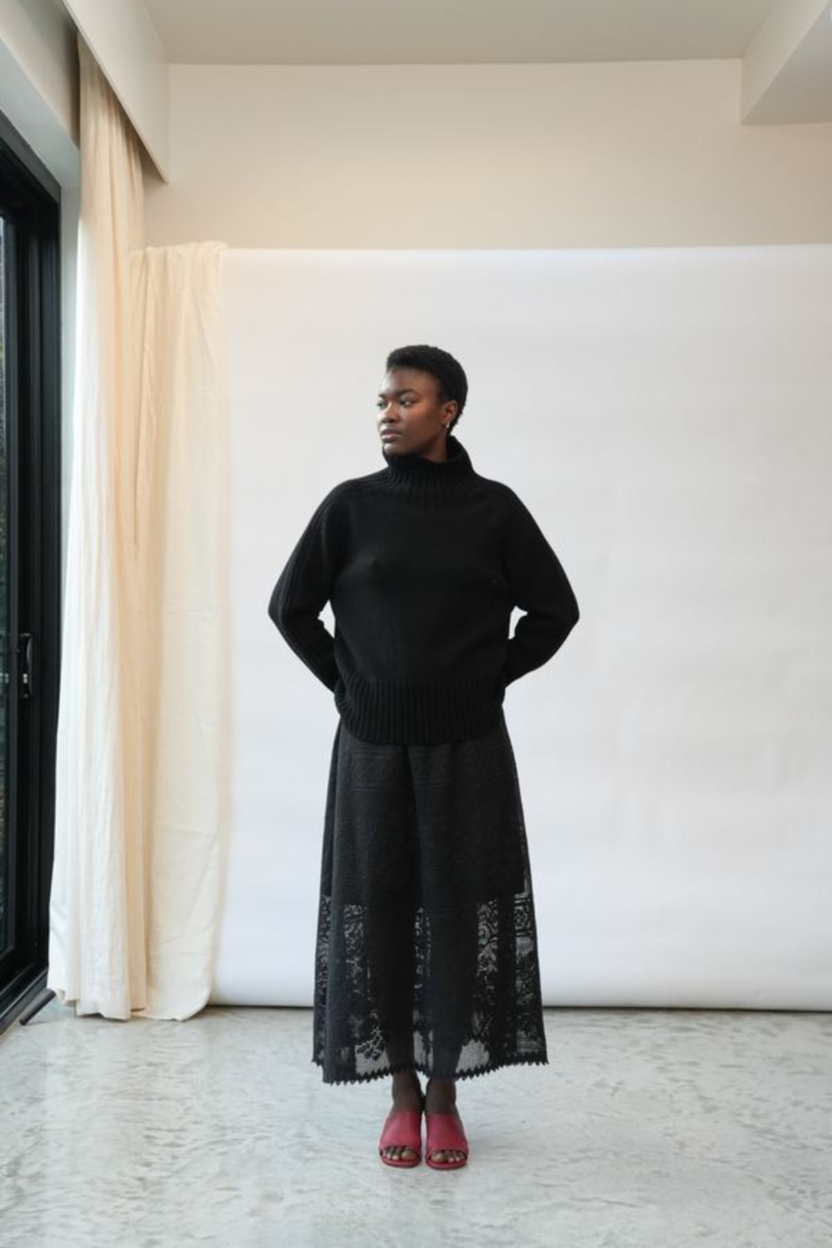 Lyla-Fay Lace Midi Skirt | Black Organic