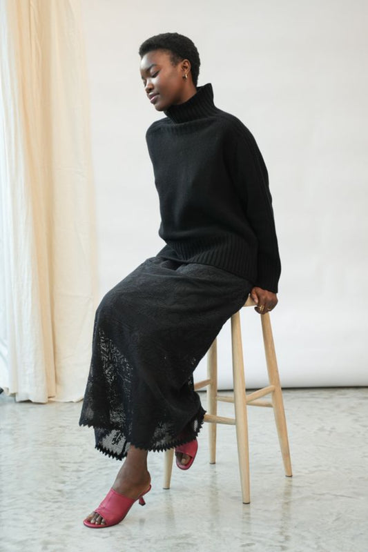 Lyla-Fay Lace Midi Skirt | Black Organic