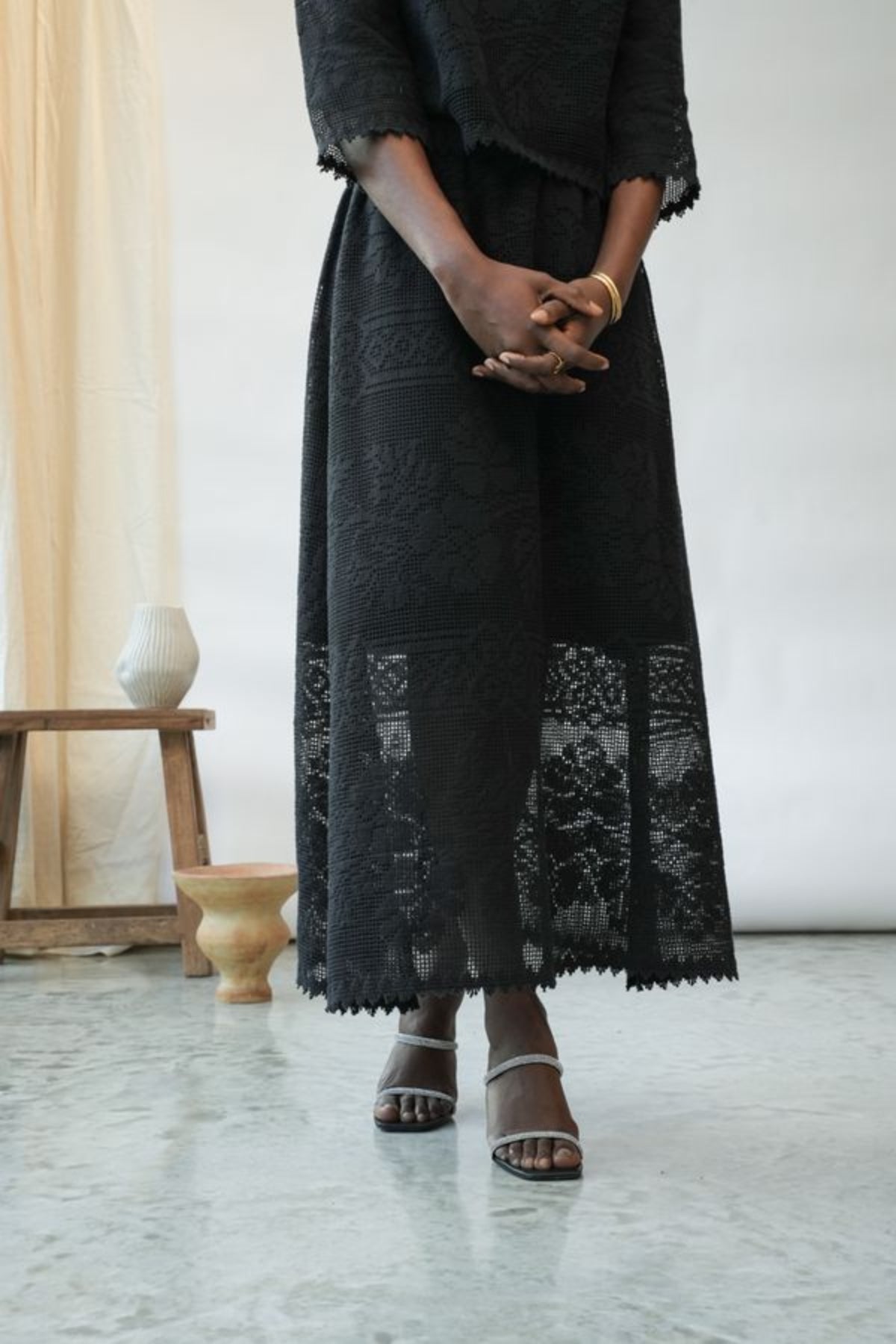 Lyla-Fay Lace Midi Skirt | Black Organic