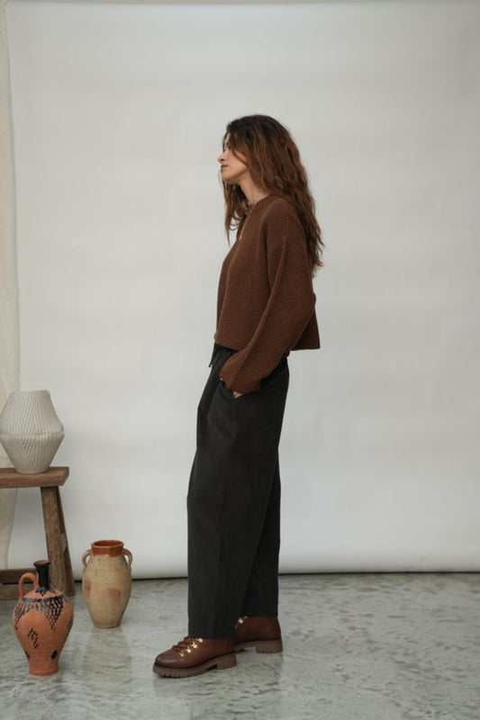 Orla Organic Cotton Trouser | Charcoal Corduroy