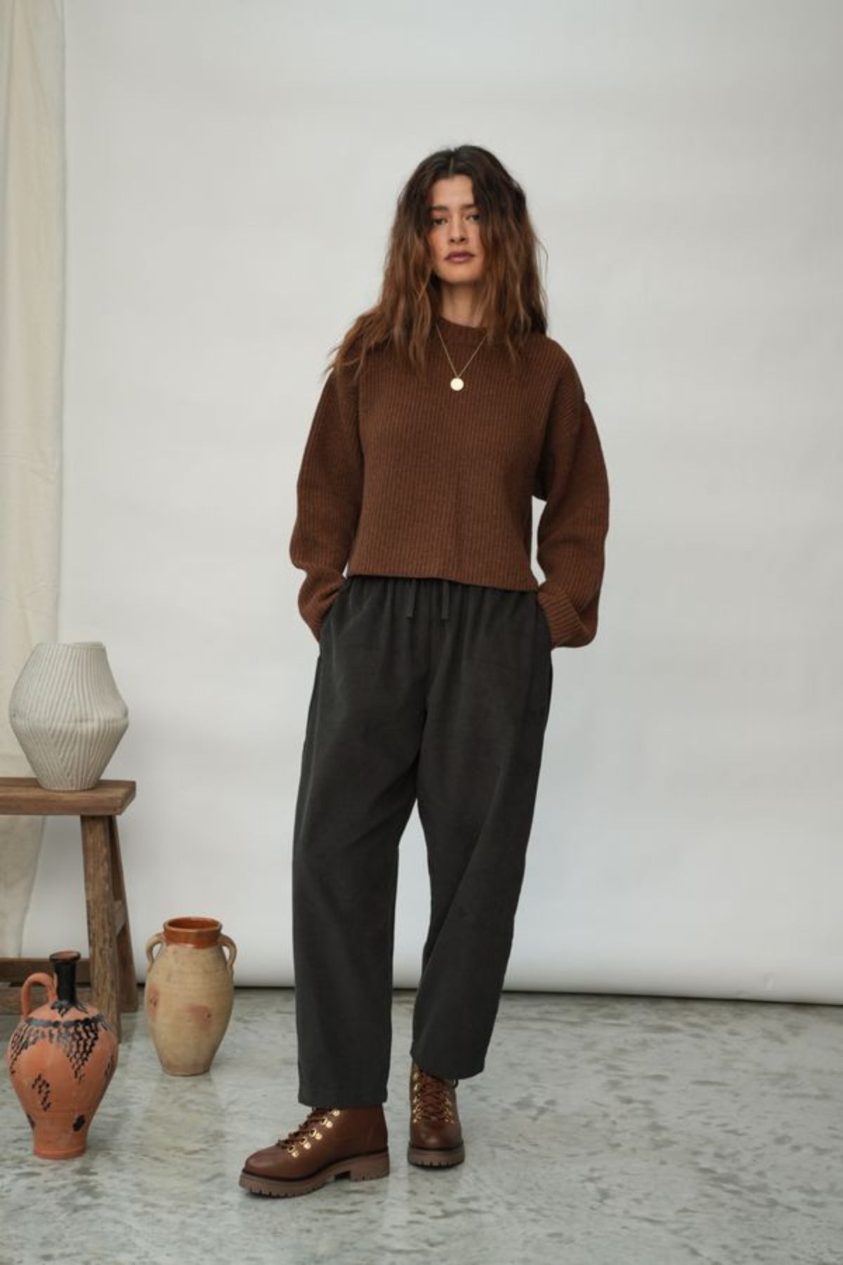 Orla Organic Cotton Trouser | Charcoal Corduroy