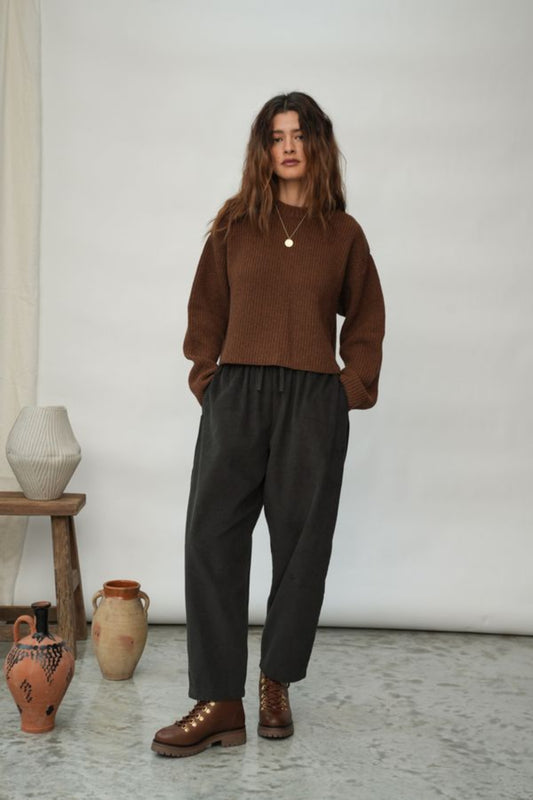 Orla Organic Cotton Trouser | Charcoal Corduroy