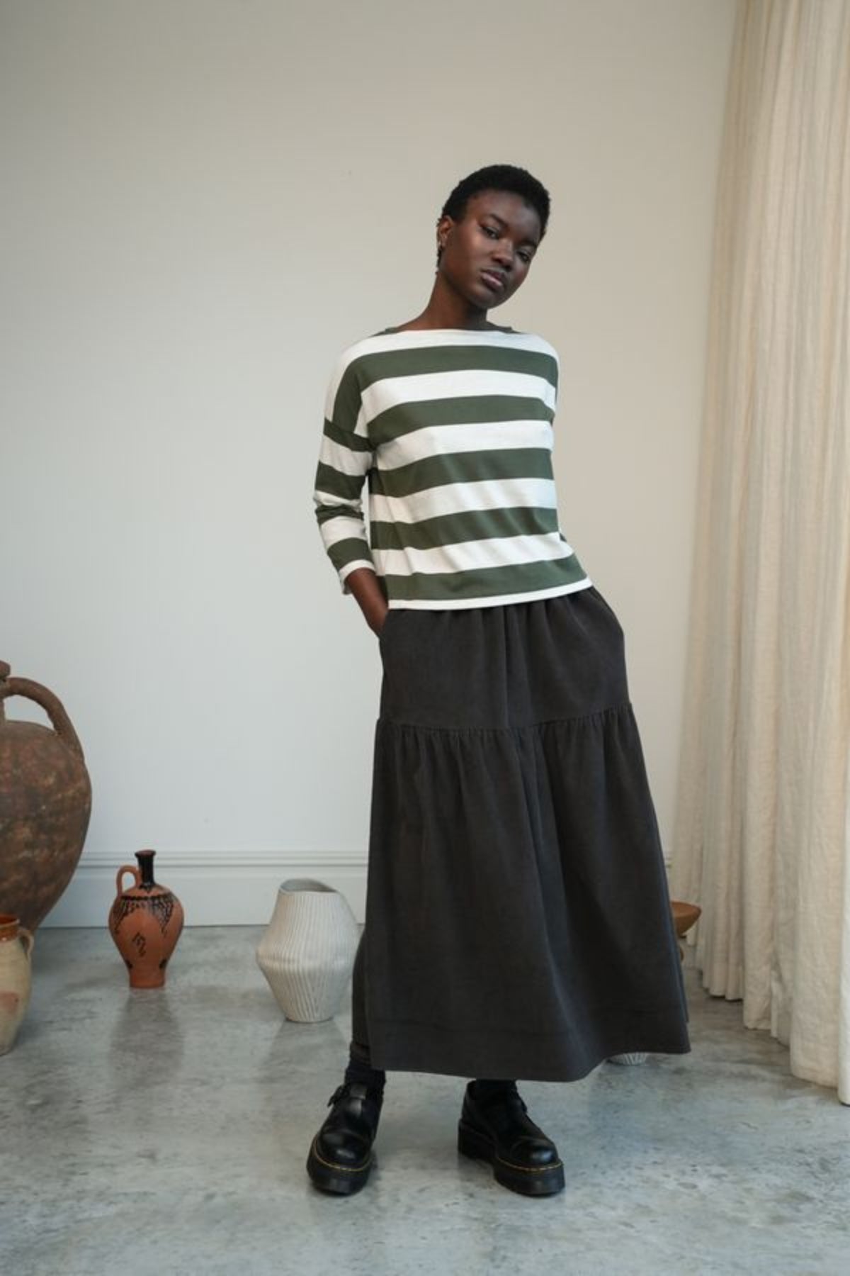 Leia-Sue Organic Cotton Longsleeve | Olive Stripe