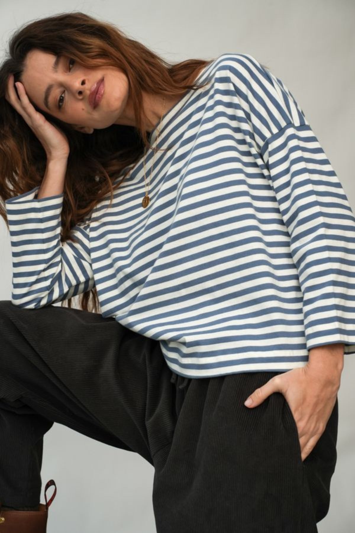 Leia-Sue Organic Cotton Longsleeve | Pewter Stripe