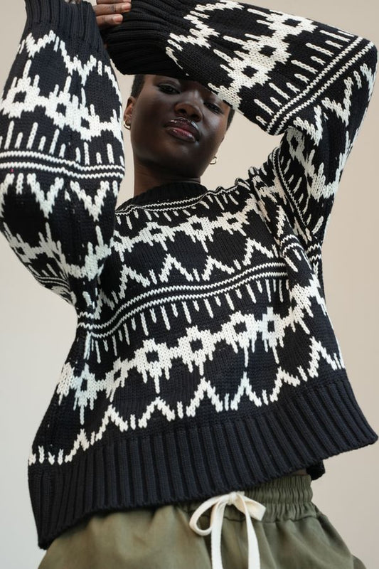 Leo Organic Cotton Sweater | Black Fair Isle