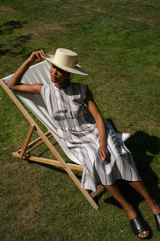 Ottillie-May Dress | Beige Striped Cotton