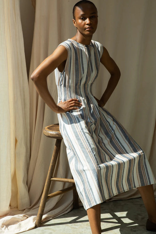 Ottillie-May Dress | Beige Striped Cotton