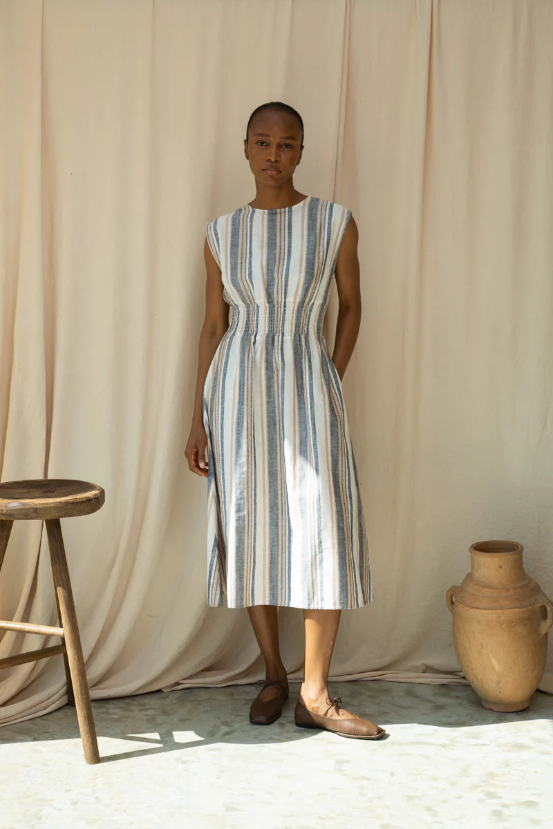 Ottillie-May Dress | Beige Striped Cotton