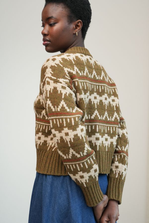 Sugi Recycled Wool Cardigan | Olive Fair Isle