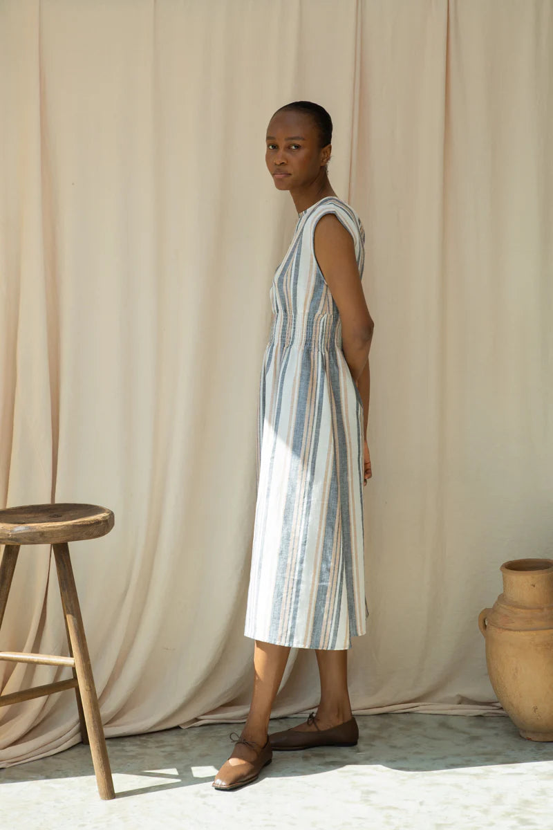 Ottillie-May Dress | Beige Striped Cotton