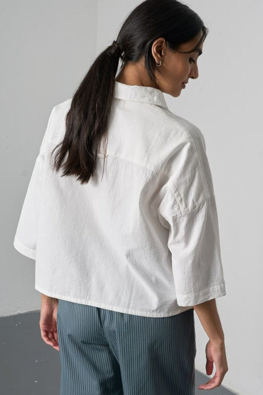 Ava Oversized Blouse | White Striped Cotton