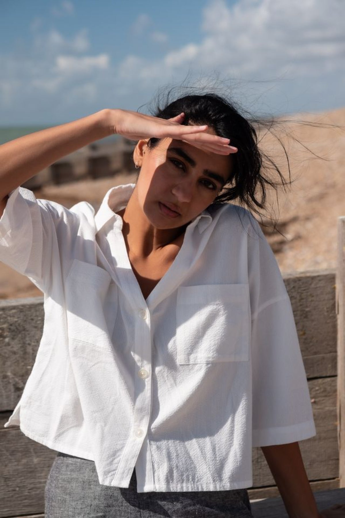 Ava Oversized Blouse | White Striped Cotton