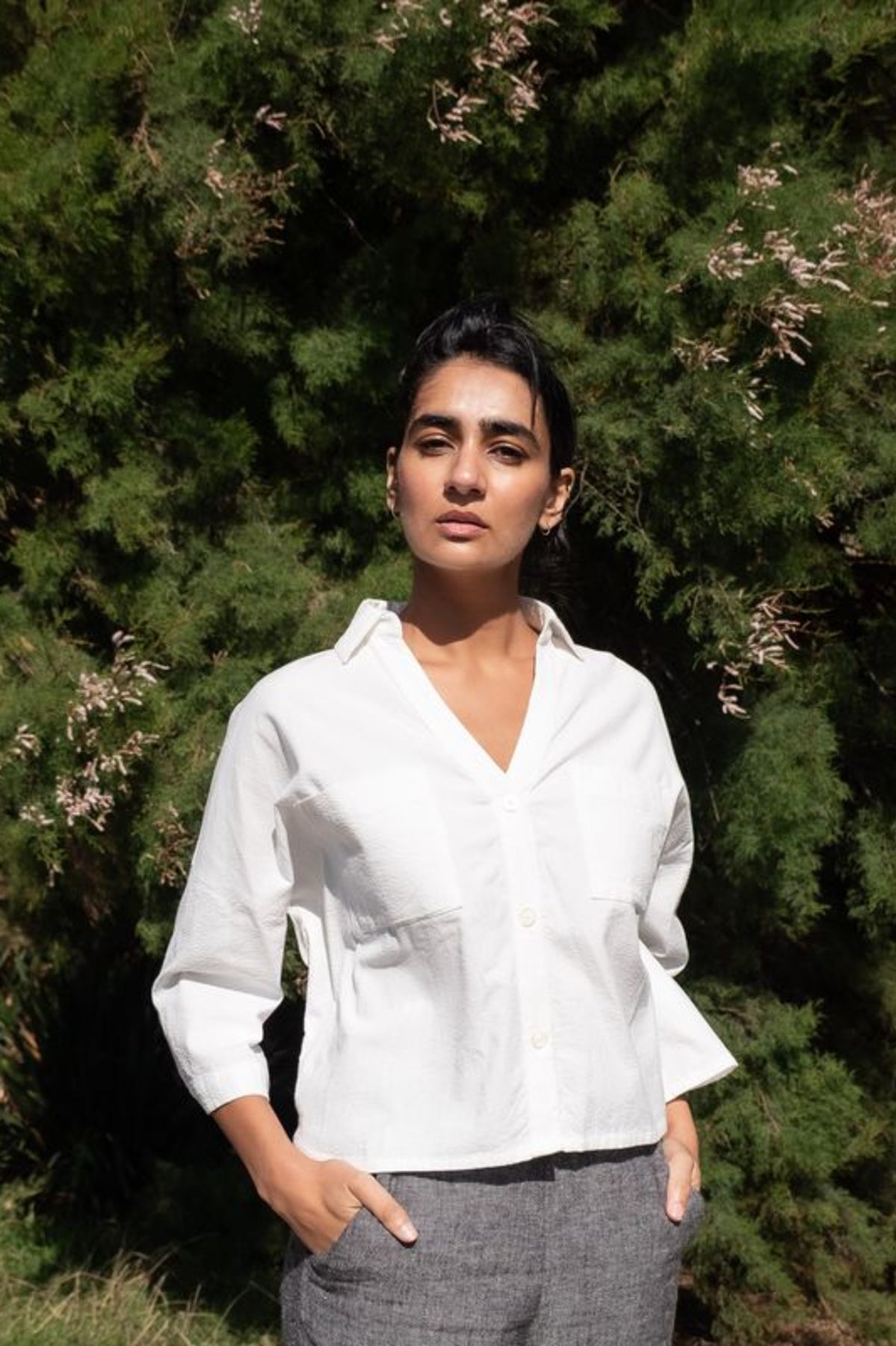 Ava Oversized Blouse | White Striped Cotton