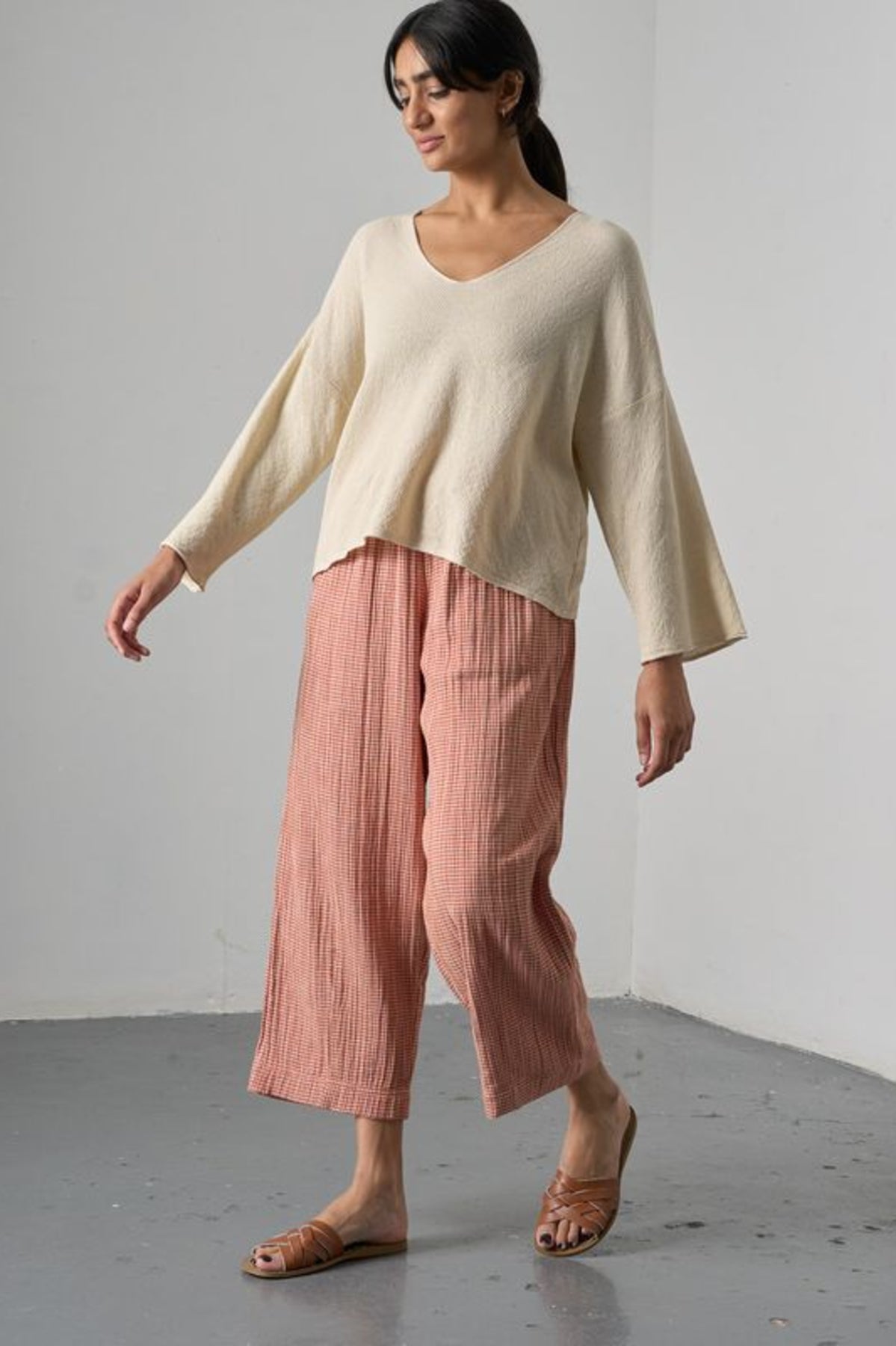 Clara Taper Trousers | Little Check Rust
