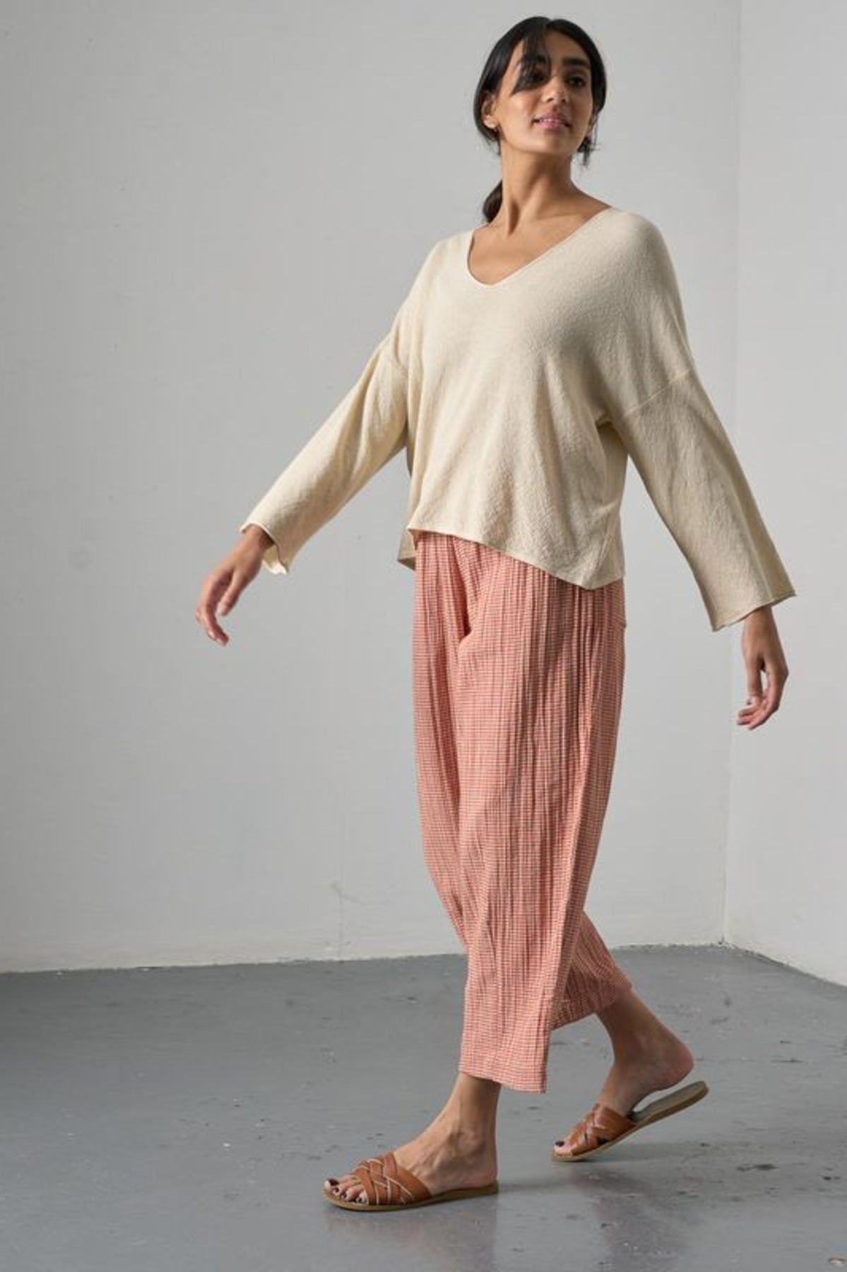 Clara Taper Trousers | Little Check Rust