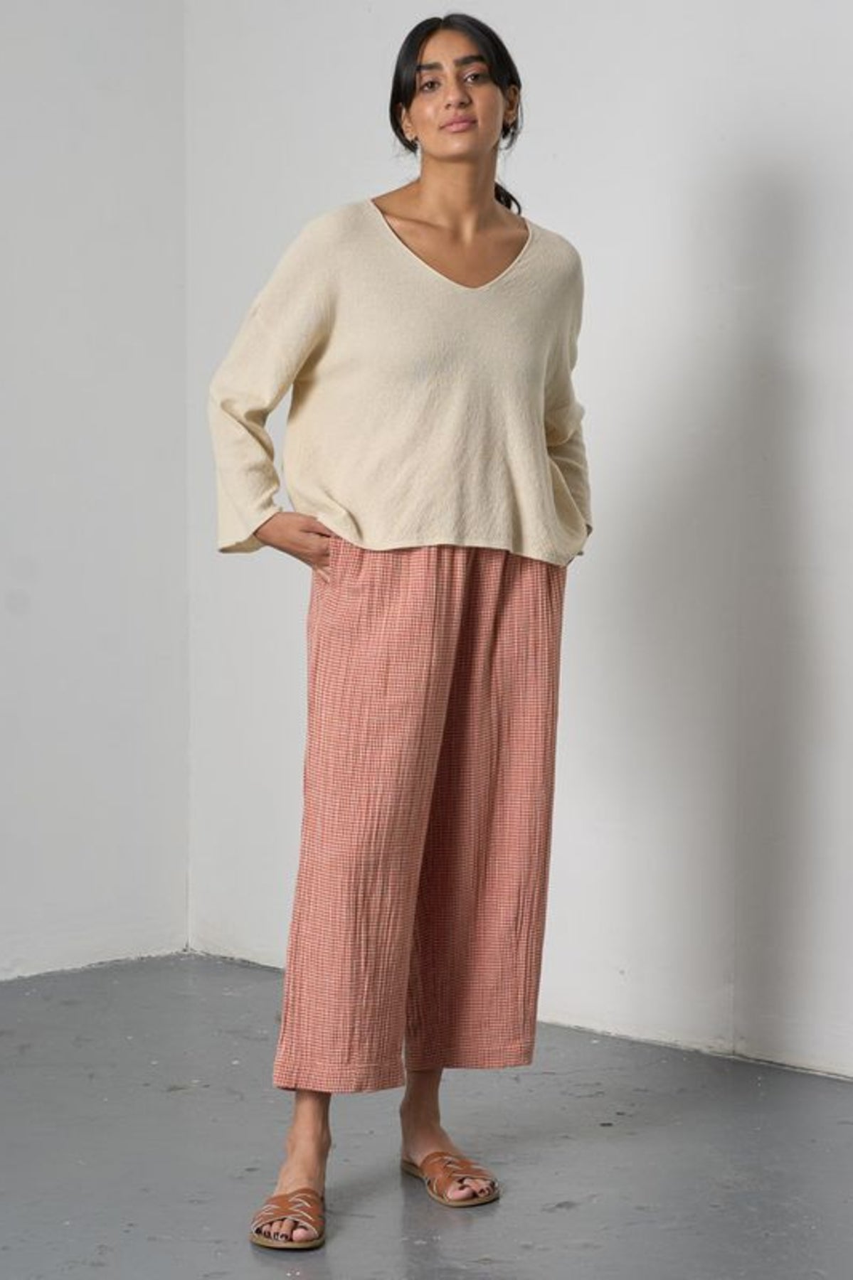 Clara Taper Trousers | Little Check Rust