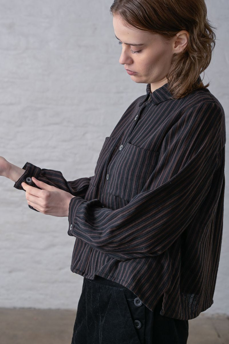 Ada Cropped Blouse | Black Brown Stripe