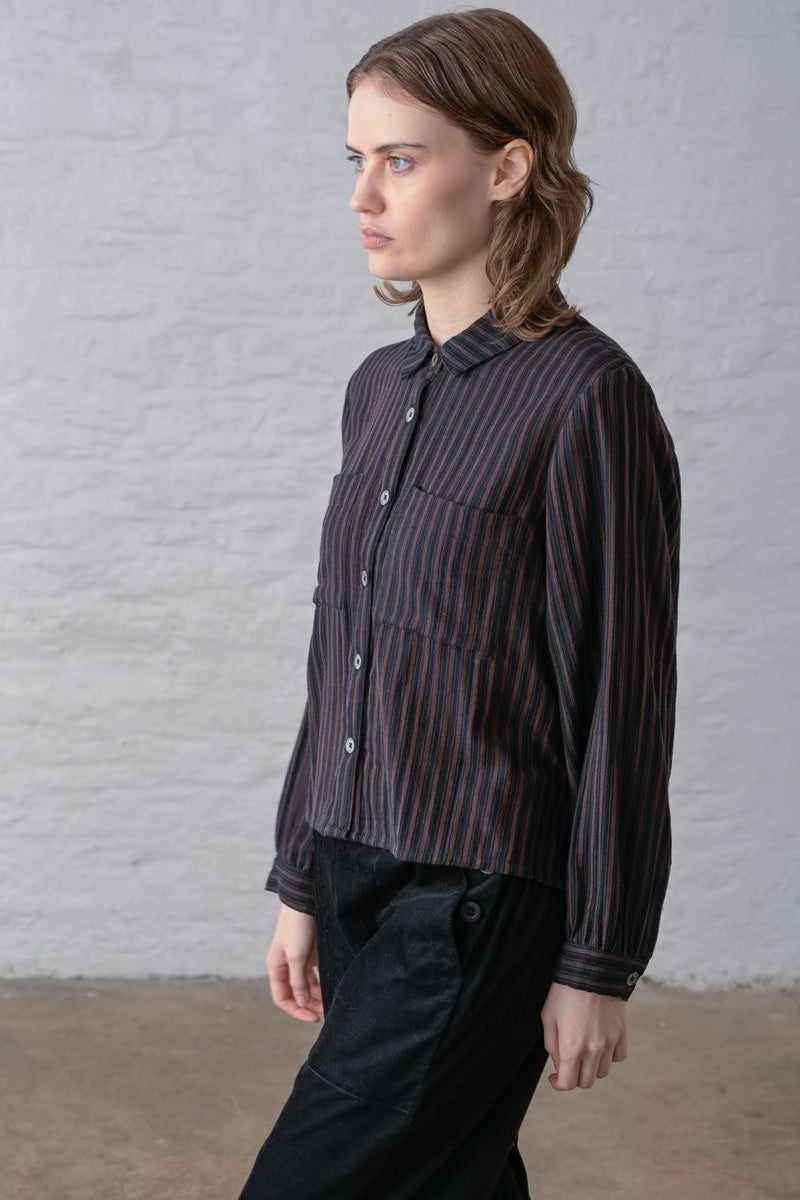 Ada Cropped Blouse | Black Brown Stripe
