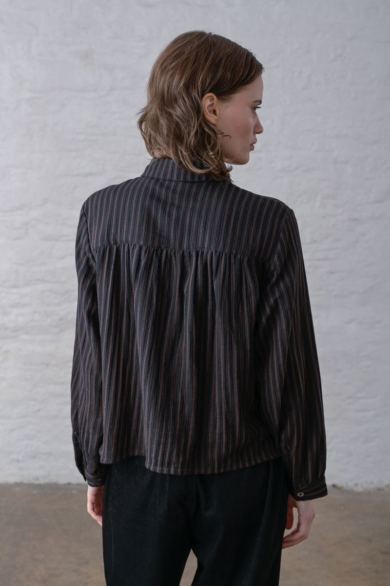 Ada Cropped Blouse | Black Brown Stripe