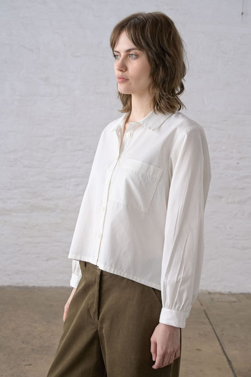 Ada Cropped Blouse | Textured White Stripe