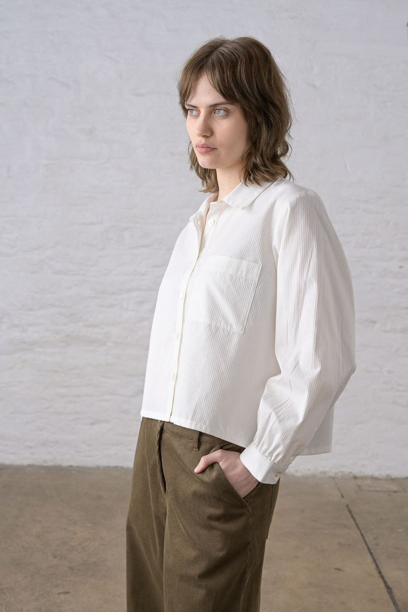 Ada Cropped Blouse | Textured White Stripe