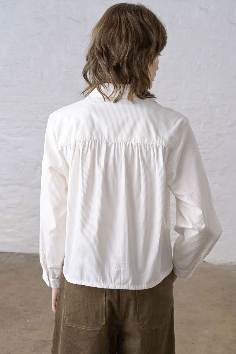 Ada Cropped Blouse | Textured White Stripe