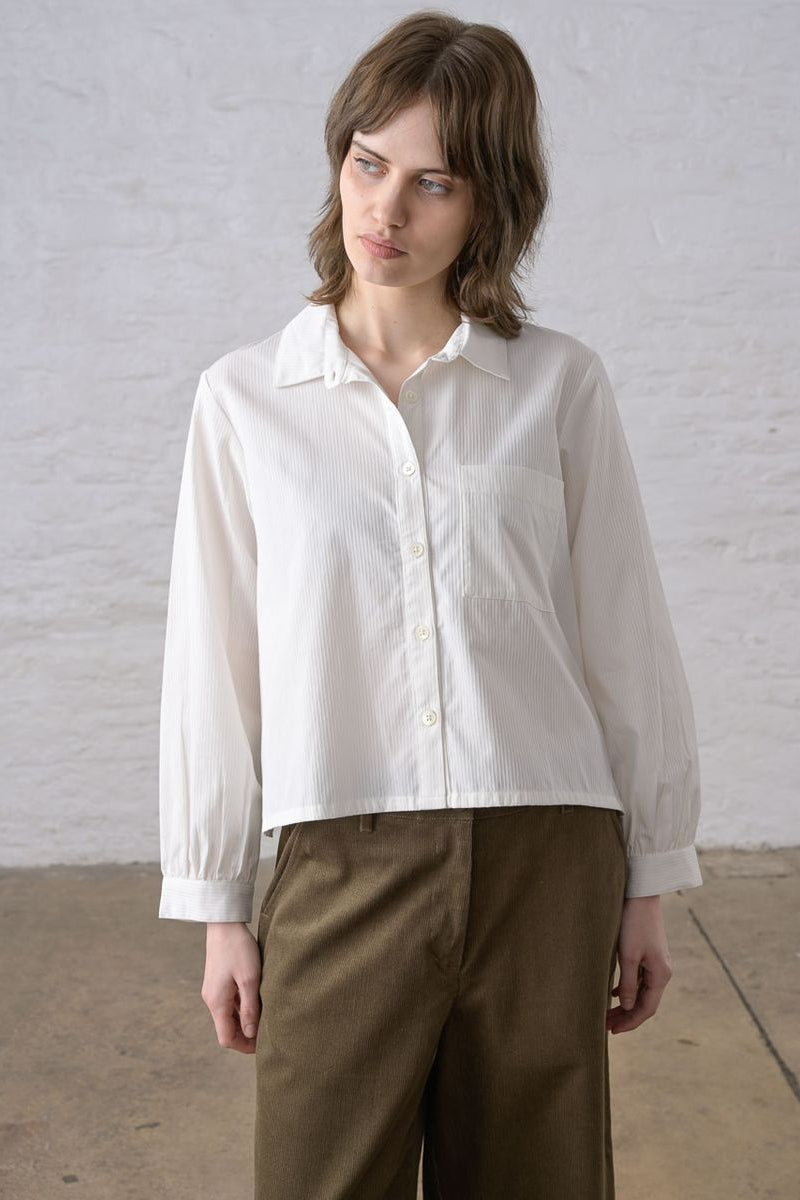 Ada Cropped Blouse | Textured White Stripe