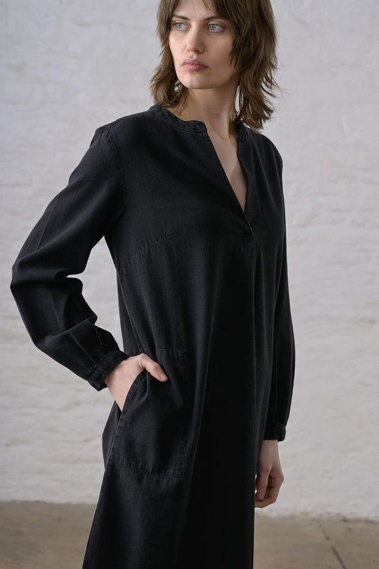 Long sleeve Wren Dress | Black Textured Denim