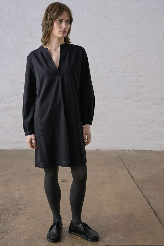 Long sleeve Wren Dress | Black Textured Denim