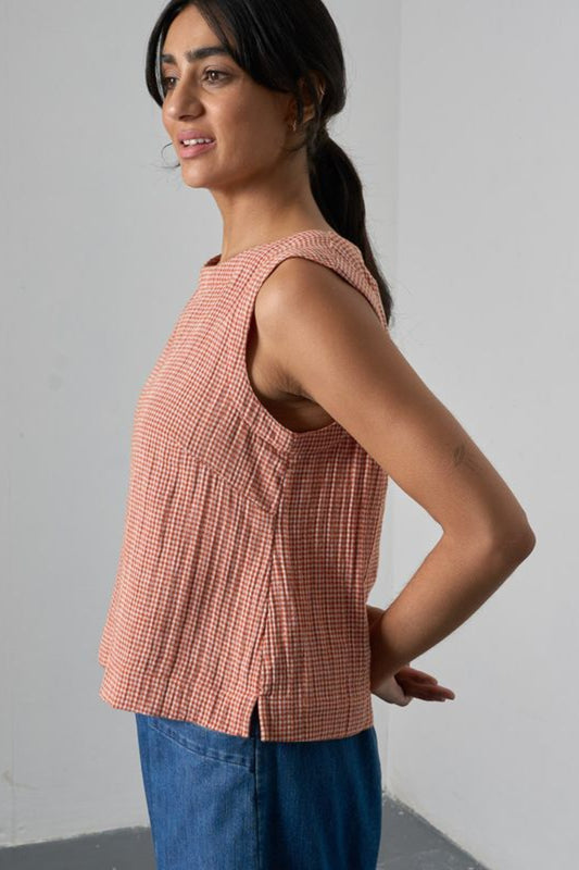 Pippa Sleeveless Top | Little Check Rust