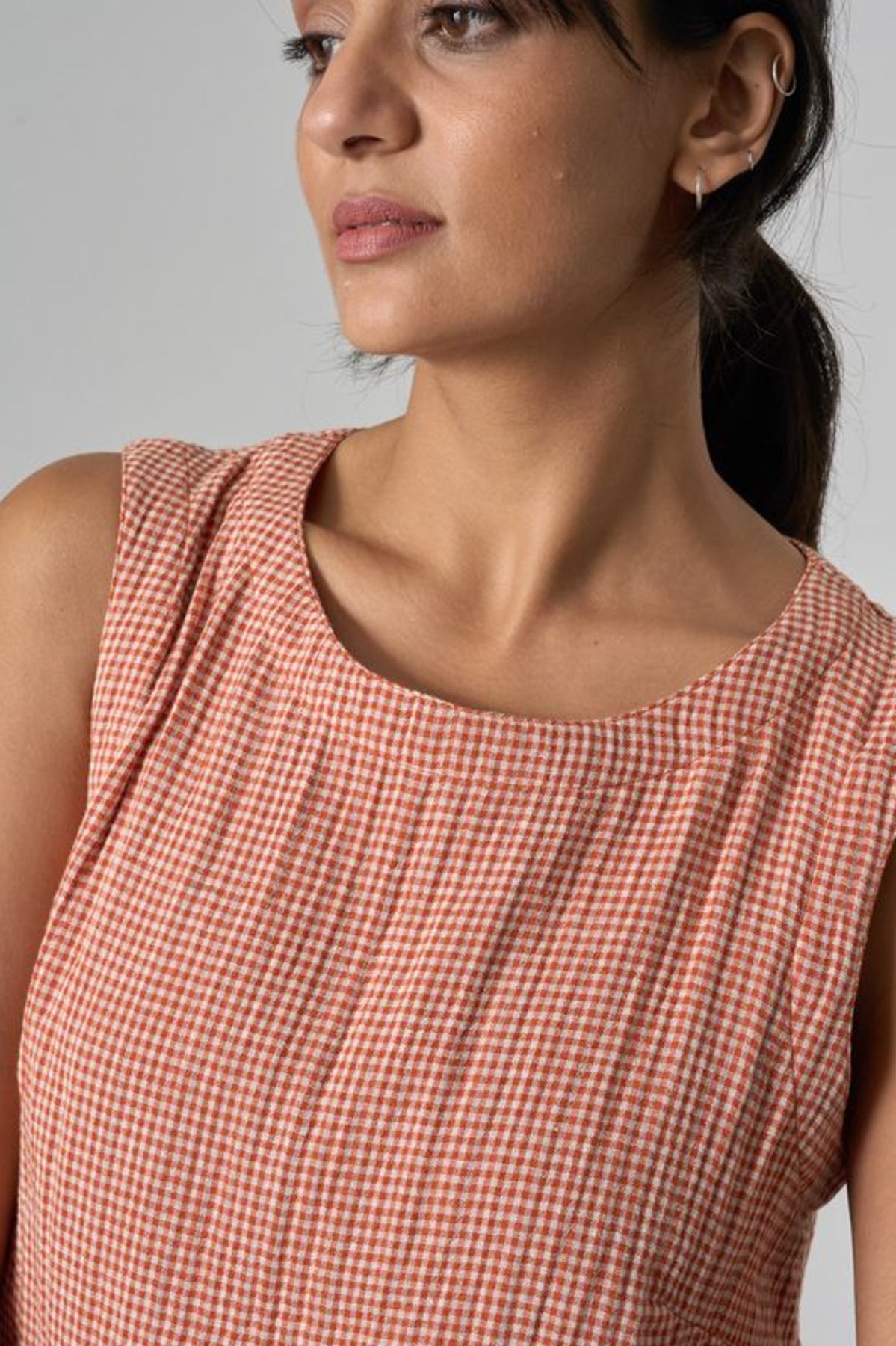 Pippa Sleeveless Top | Little Check Rust