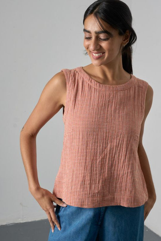 Pippa Sleeveless Top | Little Check Rust