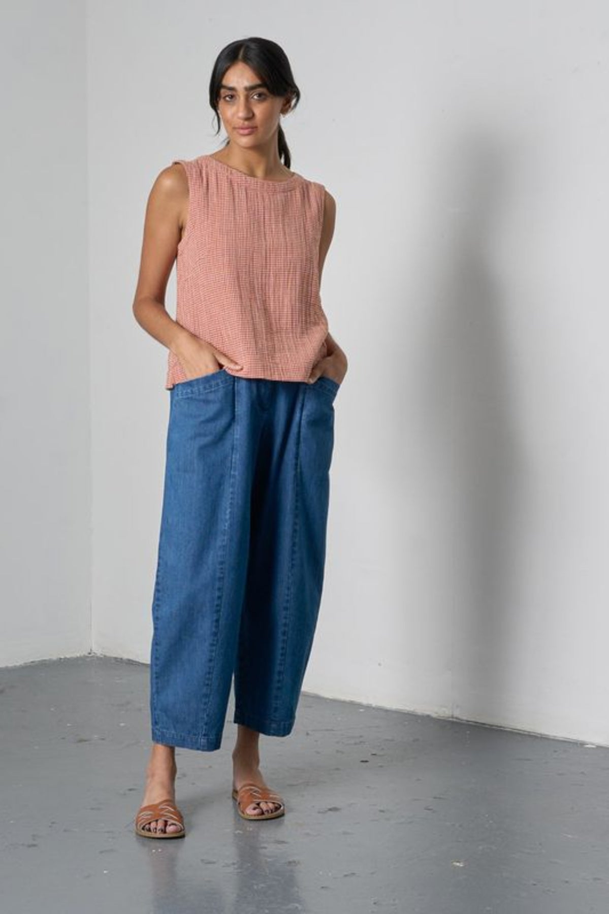 Pippa Sleeveless Top | Little Check Rust