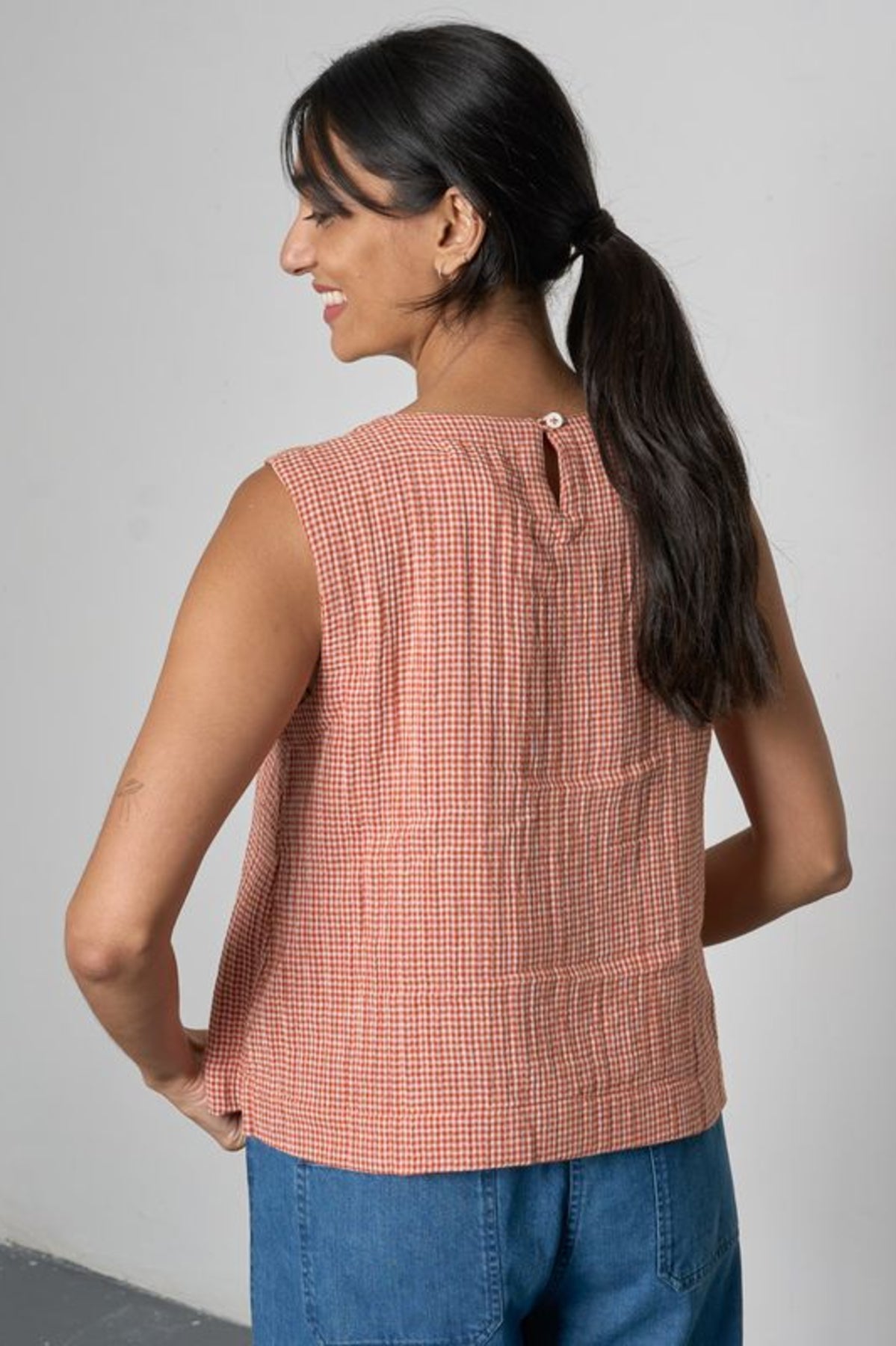 Pippa Sleeveless Top | Little Check Rust