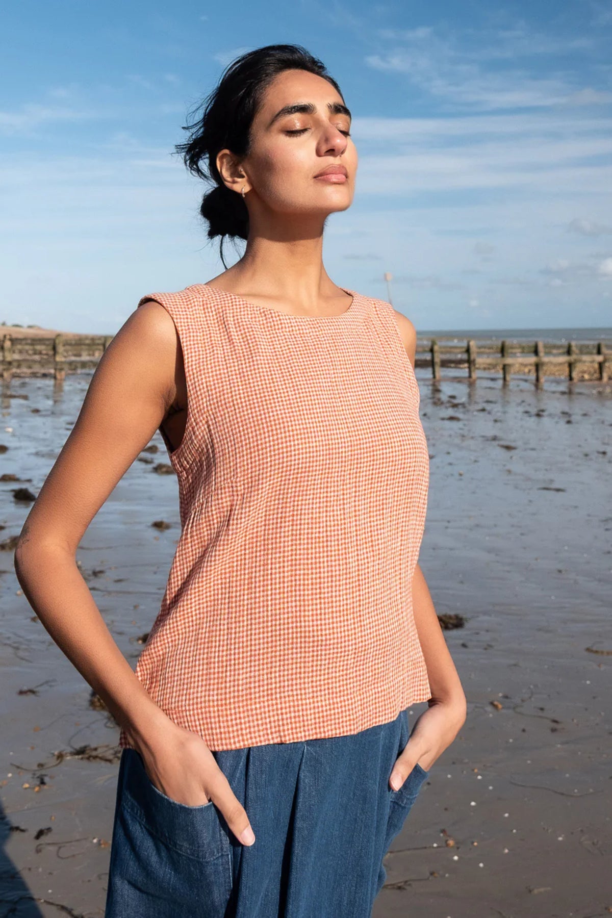 Pippa Sleeveless Top | Little Check Rust